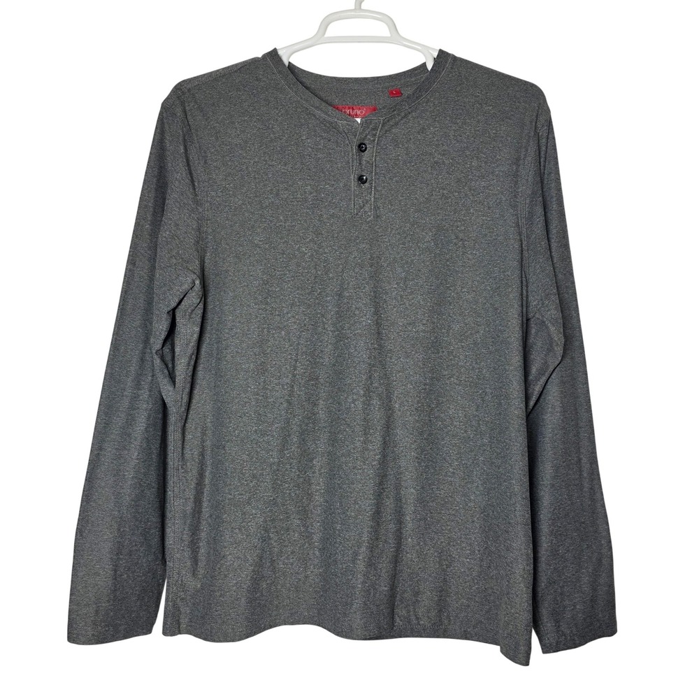 Bruno Milano Mens Henley Shirt Large Gray Long Sleeve Super Soft Stretch Casual